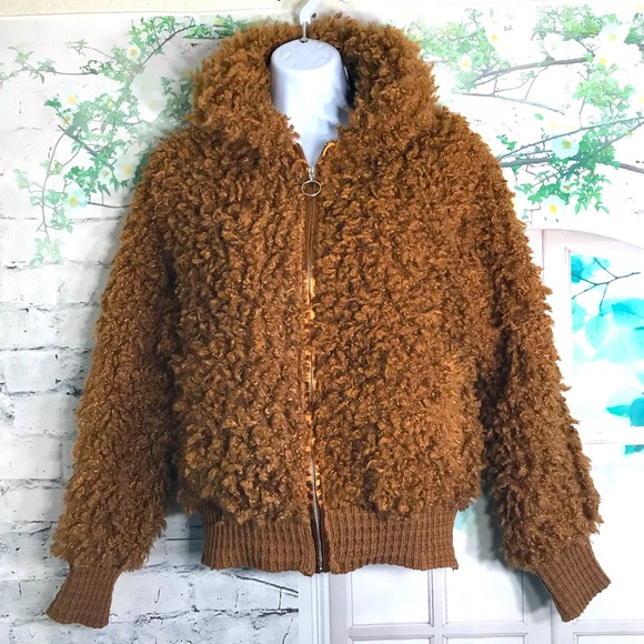 New Brown Faux Fur Sherpa Teddy Jacket XS - Picture 4 of 11